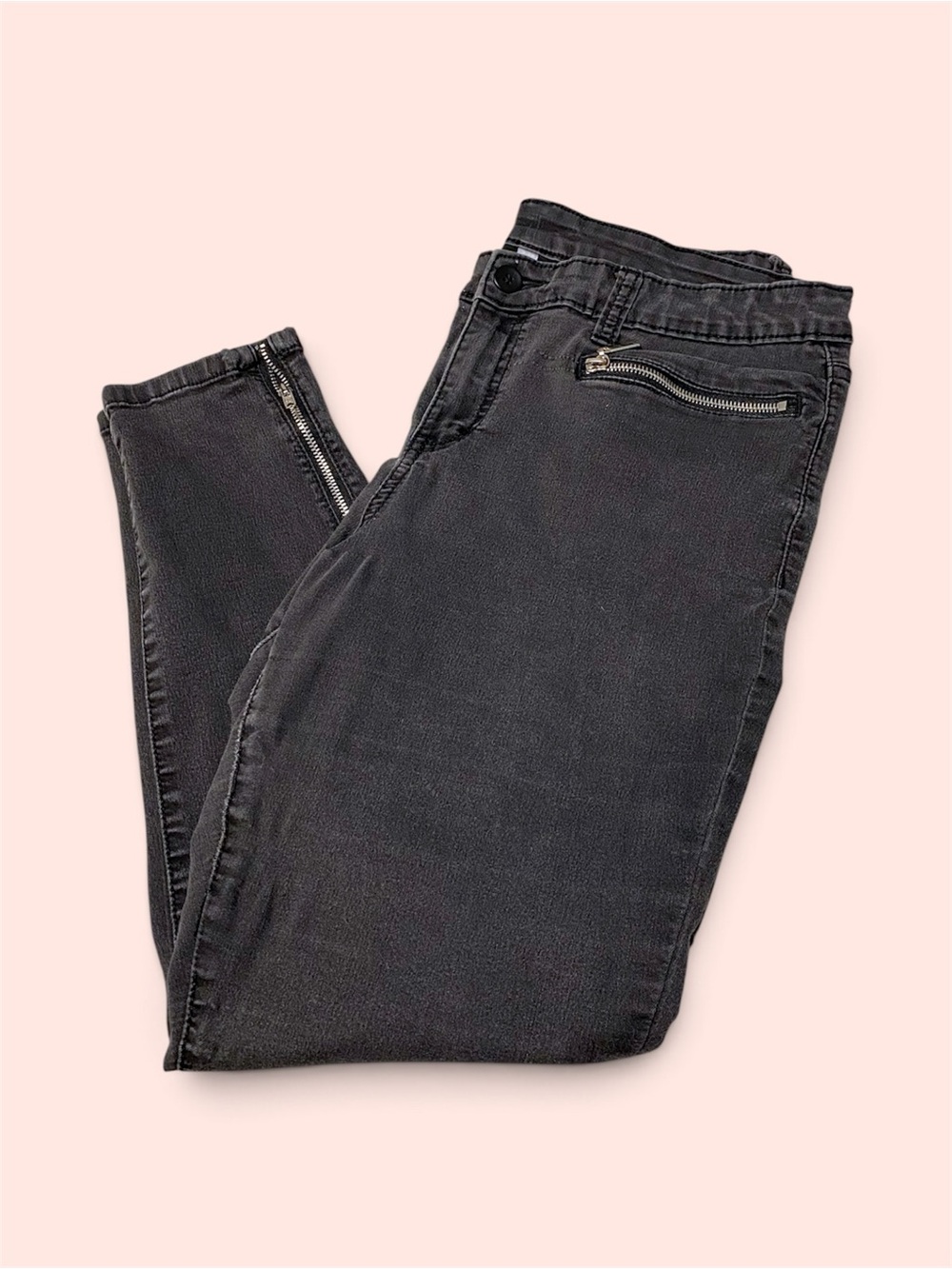 Jennifer Lopez Charcoal Gray Moto Skinny Jeans w Zip Features, Size 14